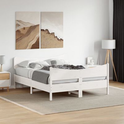 vidaXL Estructura de cama con cabecero madera pino blanco 140x200 cm