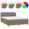 vidaXL Cama box spring colch&oacute;n y luces LED tela gris taupe 140x190 cm
