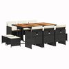 vidaXL Set de comedor jard&iacute;n 11 pzas con cojines rat&aacute;n sint&eacute;tico negro