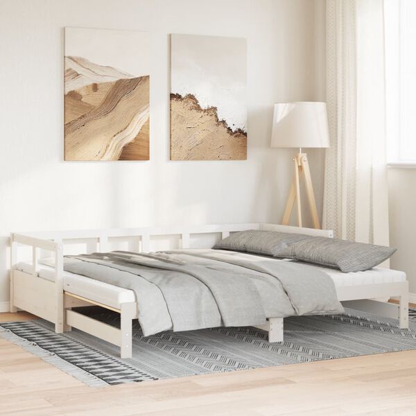 vidaXL Sof&aacute; cama nido con colchones madera maciza pino blanca 80x200cm