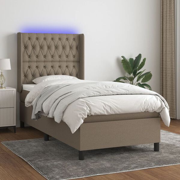 vidaXL Cama box spring colch&oacute;n y luces LED gris taupe 80x200 cm