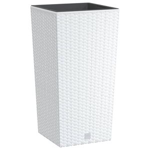 vidaXL Macetero con interior extra&iacute;ble PP rat&aacute;n blanco 11/26,5 L