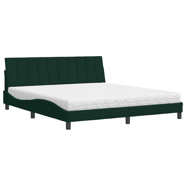 vidaXL Cama con colch&oacute;n Hanko terciopelo verde oscuro 180x200 cm