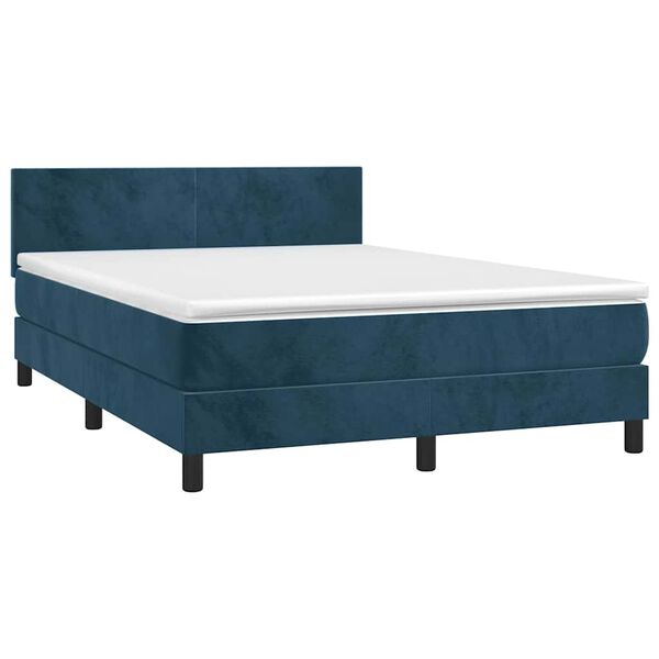 vidaXL Cama box spring colch&oacute;n y LED terciopelo azul oscuro 140x190 cm