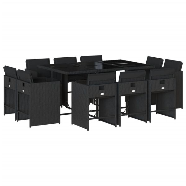 vidaXL Set de comedor jard&iacute;n 11 pzas con cojines rat&aacute;n sint&eacute;tico negro