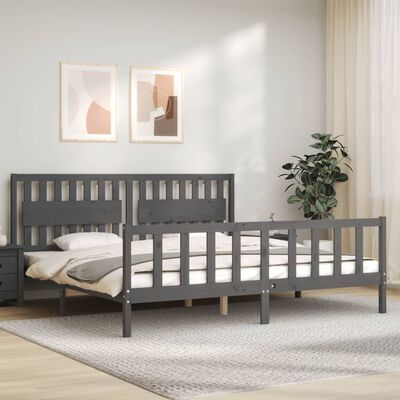 vidaXL Estructura de cama con cabecero madera maciza gris 200x200 cm