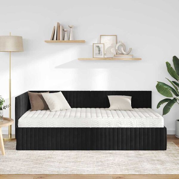 vidaXL Estructura de Cama Esquina con Colch&oacute;n 2 pcs Negro Terciopelo