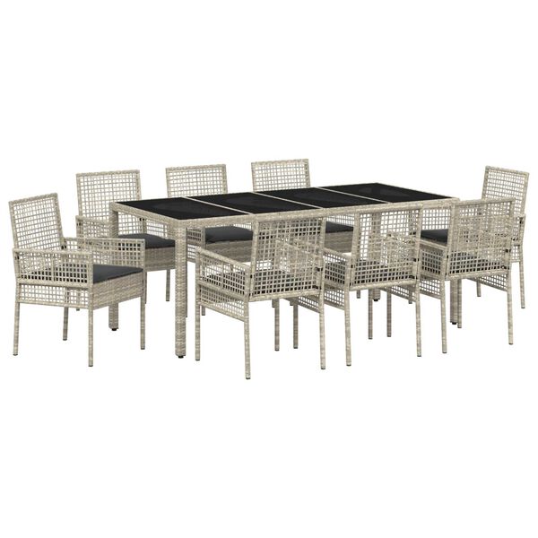vidaXL Conjunto de Comedor de Jard&iacute;n 9 pcs Gris Claro rat&aacute;n sint&eacute;tico