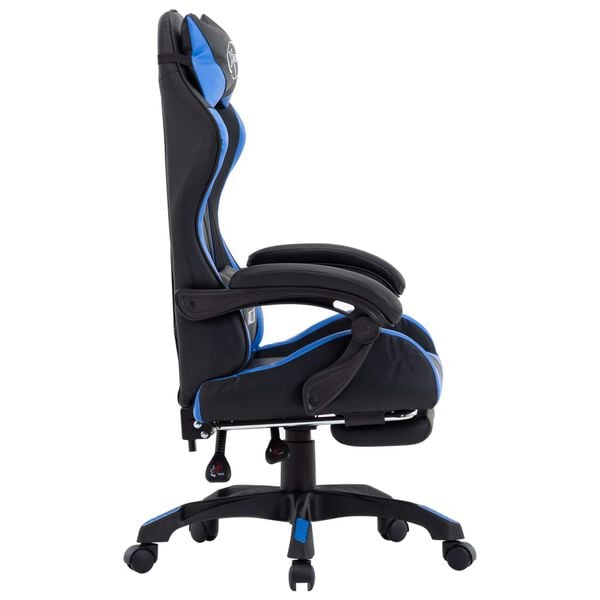 vidaXL Silla gaming con reposapiés cuero sintético azul y negro