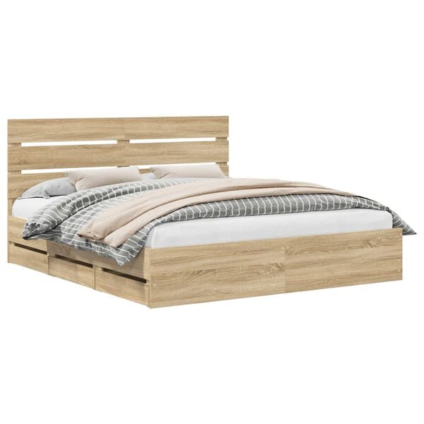 vidaXL Estructura de cama Roble Sonoma 200 x 200 cm Madera Ingenieril