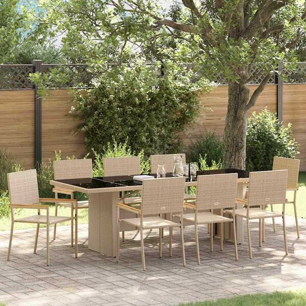 vidaXL Conjunto de Comedor de Jardín 9 pcs Beige ratán sintético