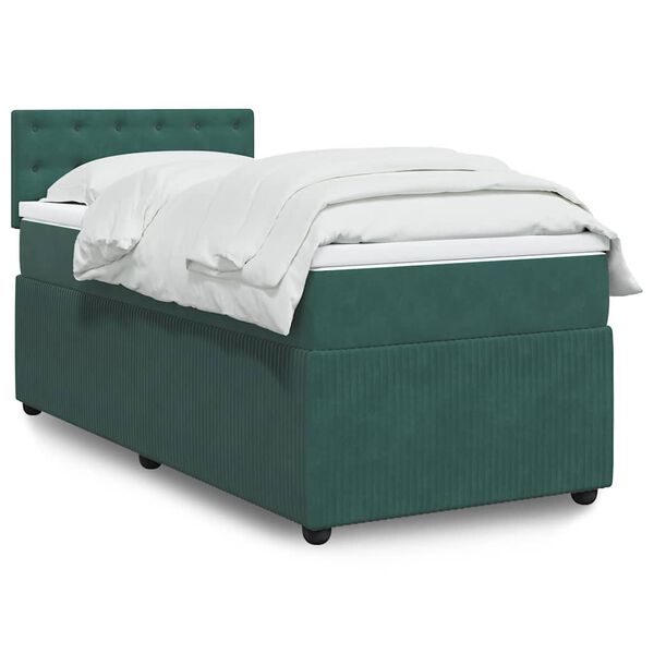 vidaXL Cama box spring con colchón terciopelo verde oscuro 90x200 cm