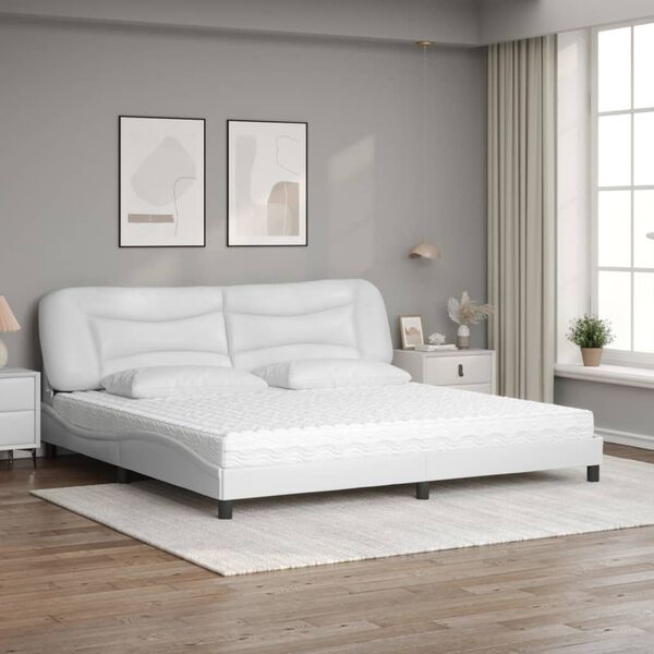 vidaXL Cama con colchón Hvar cuero sintético blanco 200x200 cm