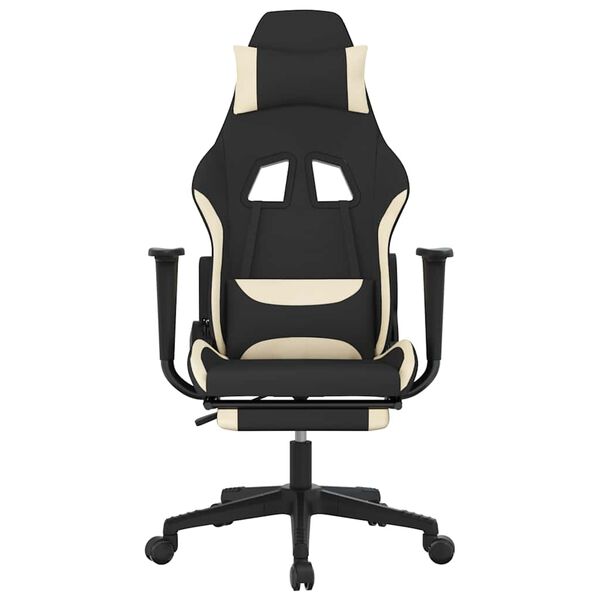 vidaXL Silla gaming de masaje con reposapiés tela negro y crema