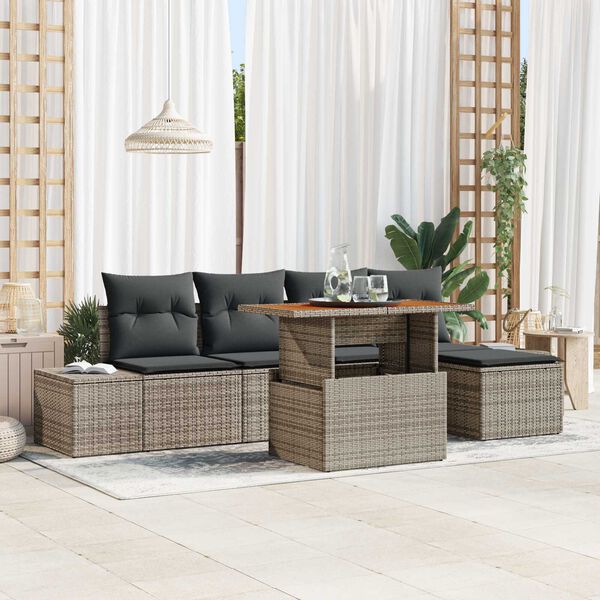 vidaXL Conjunto de sof&aacute; de jard&iacute;n 6 pcs Gris Polirat&aacute;n