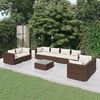 vidaXL Set muebles de jard&iacute;n 9 piezas y cojines rat&aacute;n sint&eacute;tico marr&oacute;n