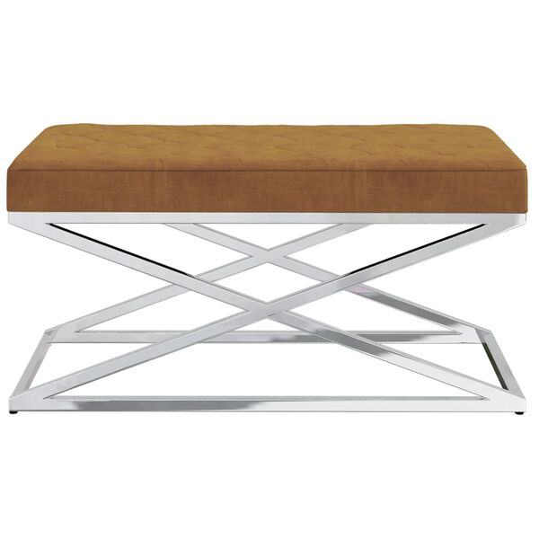 vidaXL Banco de acero inoxidable y terciopelo marr&oacute;n