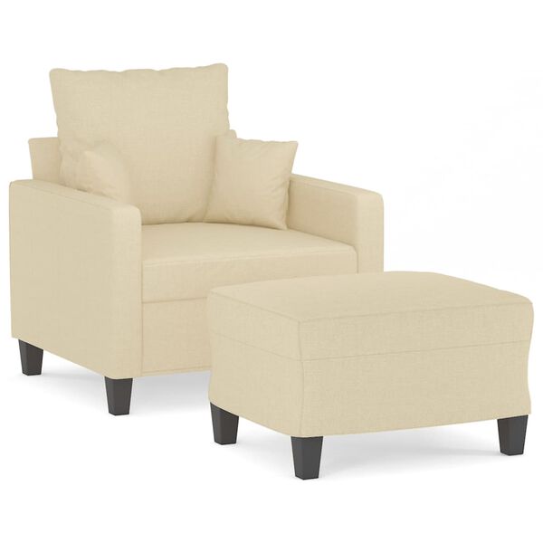 vidaXL Sillón con taburete tela crema 60 cm