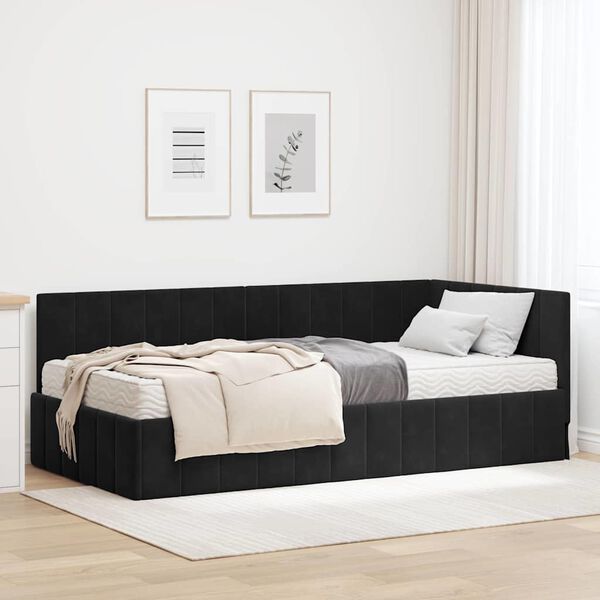 vidaXL Estructura de Cama Esquina con Colchón 2 pcs Negro Terciopelo