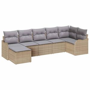 vidaXL Conjunto de sof&aacute; de jard&iacute;n 7 pcs beige y gris claro Polirat&aacute;n