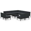 vidaXL Set muebles de jard&iacute;n 12 pzas y cojines rat&aacute;n sint&eacute;tico negro