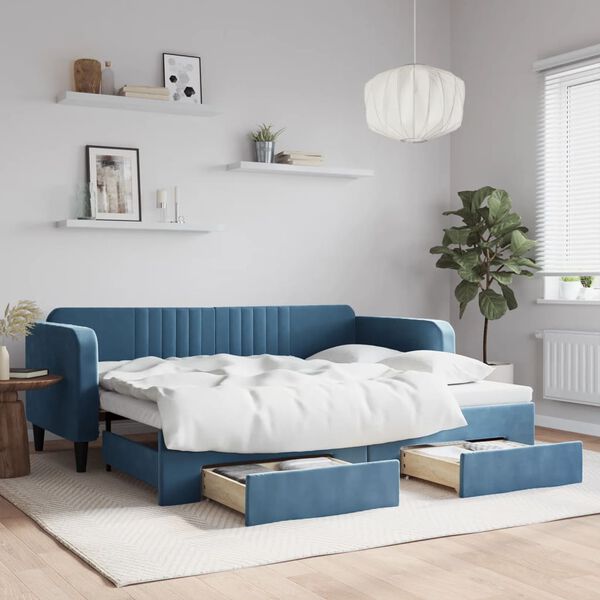 vidaXL Sof&aacute; cama nido con cajones terciopelo azul 90x200 cm