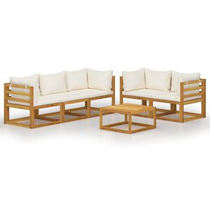 vidaXL Muebles de jard&iacute;n 6 pzas cojines crema madera maciza de acacia