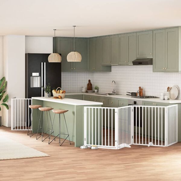 vidaXL Puerta de perros plegable 12 paneles madera &aacute;lamo blanca 960 cm