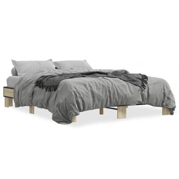 vidaXL Estructura cama madera ingenier&iacute;a metal roble Sonoma 150x200 cm