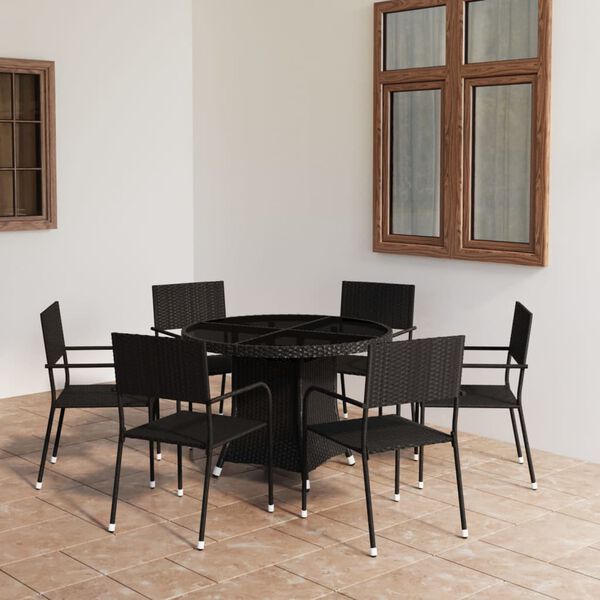 vidaXL Juego de comedor para jard&iacute;n 7 piezas rat&aacute;n sint&eacute;tico negro