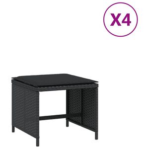 vidaXL Taburetes de jard&iacute;n con cojines 4 uds rat&aacute;n PE negro 40x40x35cm