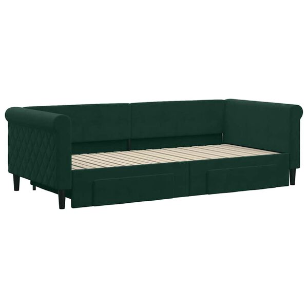 vidaXL Sof&aacute; cama nido con cajones terciopelo verde oscuro 90x200 cm