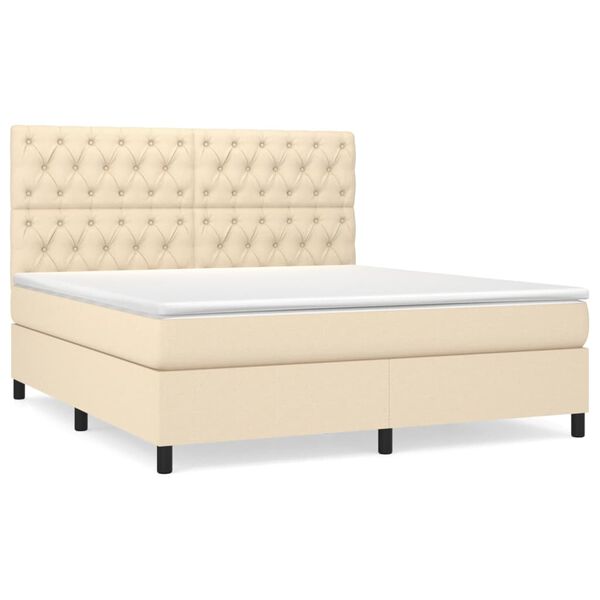 vidaXL Cama box spring con colch&oacute;n tela color crema 160x200 cm