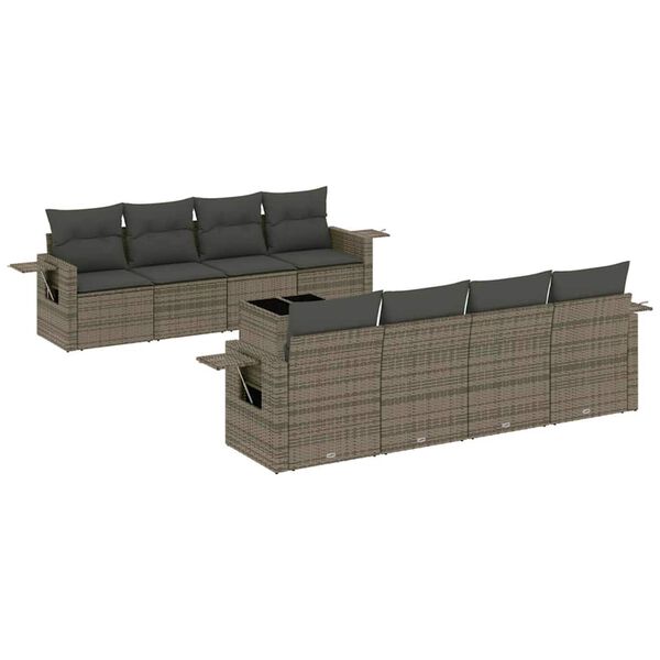 vidaXL Set muebles jard&iacute;n 9 pzas y cojines rat&aacute;n sint&eacute;tico gris claro