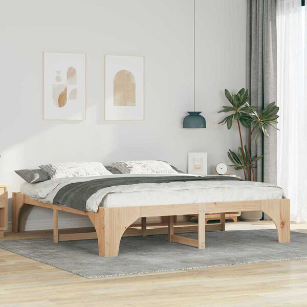vidaXL Estructura de cama Marrón 200 x 200 cm Madera maciza de pino