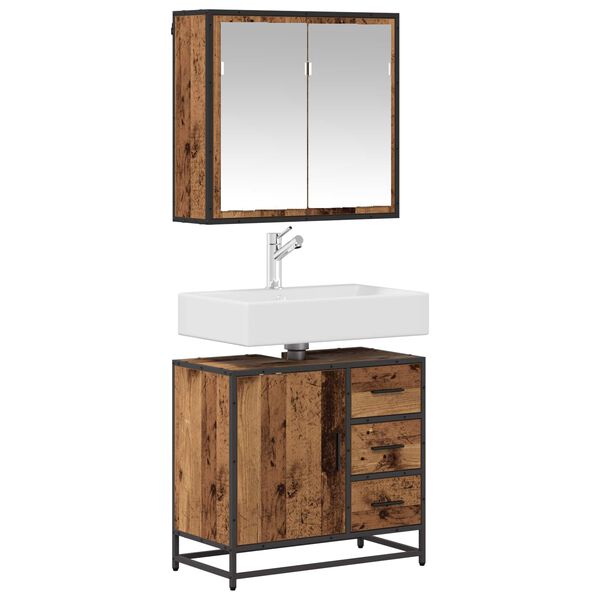 vidaXL Juego de muebles de ba&ntilde;o con caj&oacute;n 2 pcs Madera Vieja
