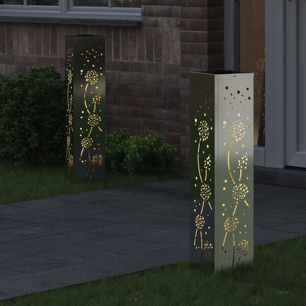 vidaXL Luz de camino LED solar 2 pcs Oxidado Galvanizado