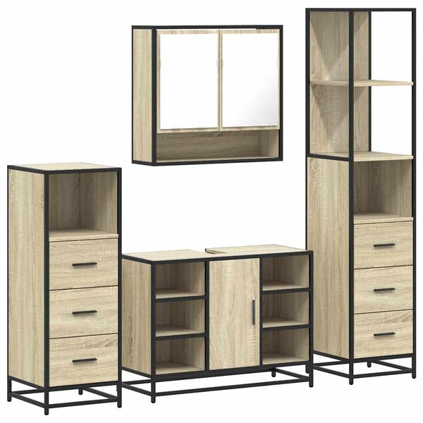 vidaXL Juego de muebles de ba&ntilde;o 4 pzas contrachapada roble sonoma