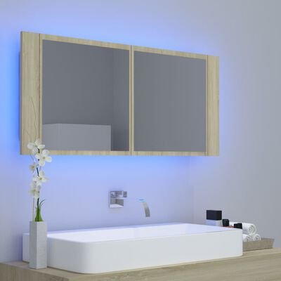 vidaXL Armario espejo de baño LED acrílico roble Sonoma 100x12x45 cm