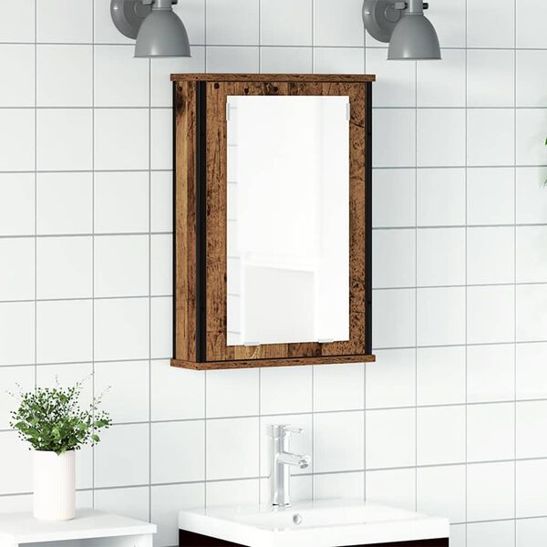 vidaXL Mueble de ba&ntilde;o con espejo de madera antigua 42x12x60 cm