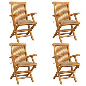 vidaXL Sillas de jard&iacute;n 4 uds madera maciza de teca con cojines beige