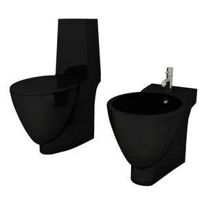 Inodoro y bidet negros de cer&aacute;mica