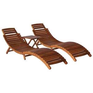 vidaXL Set de tumbonas con mesita 3 piezas madera maciza de acacia