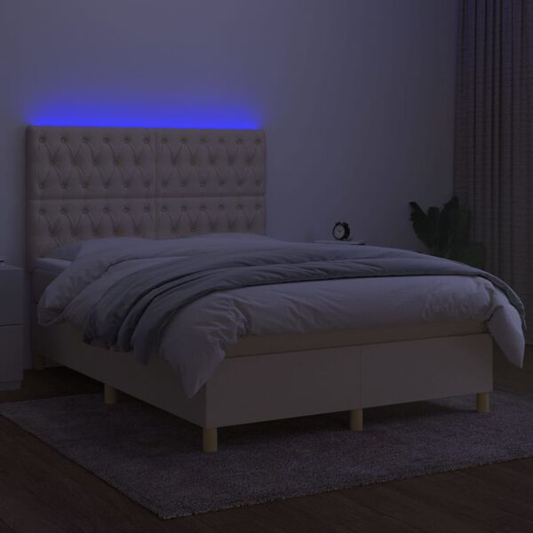 vidaXL Cama box spring colch&oacute;n y luces LED tela crema 140x190 cm
