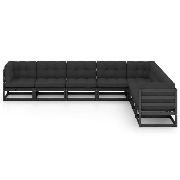 vidaXL Set de muebles de jard&iacute;n 8 pzas con cojines madera pino negro