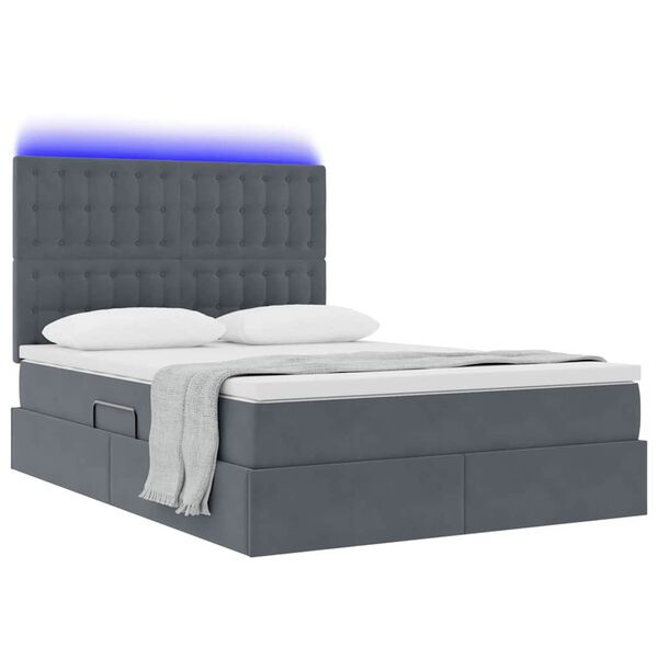 vidaXL Cama con almacenamiento y LED Gris oscuro 140 x 200 cm
