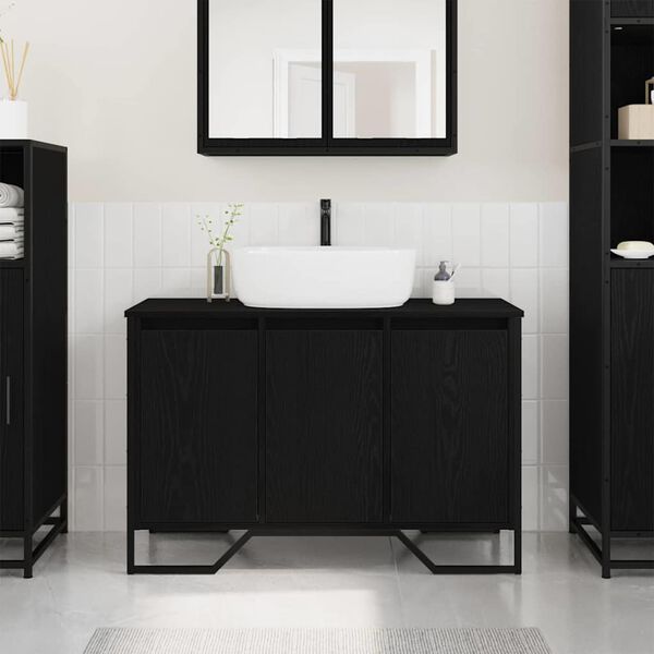 vidaXL Gabinete de Lavabo Otro con puerta Roble Negro 91 x 35 x 60 cm