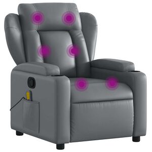 vidaXL Sill&oacute;n reclinable de masaje en piel sint&eacute;tica gris