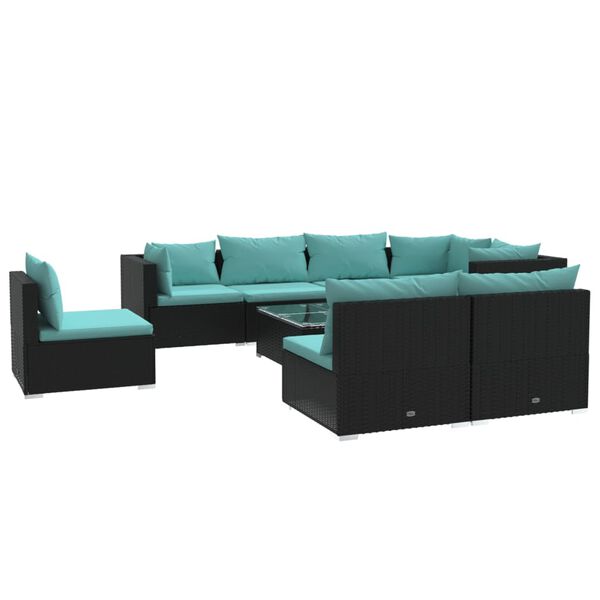 vidaXL Set de muebles de jard&iacute;n 9 pzas y cojines rat&aacute;n sint&eacute;tico negro