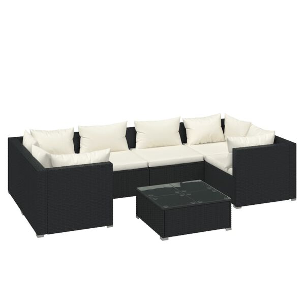 vidaXL Set de muebles de jard&iacute;n y cojines 7 pzas rat&aacute;n sint&eacute;tico negro